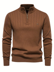 Men's Casual Cotton Warm Slightly Stretch Half Zipper Stand Collar Pullover Sweater For Men Fall Winter