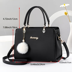 Solid Color Faux Leather Shoulder Bag - Detachable Strap, Zip Closure, Multi-Layer Crossbody Design, Polyester Lining, Fade-Resistant, Pom-Pom Pendant - The Perfect Holiday Gift for Valentine'S Day, Mother'S Day