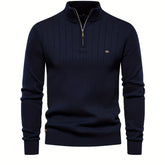 Men's Casual Cotton Warm Slightly Stretch Half Zipper Stand Collar Pullover Sweater For Men Fall Winter