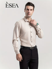 Men'S Stretch Slim-Fit Formal Shirt Without Pockets, Light Business Turn- Collar Long-Sleeved Shirt, Men'S Business Shirt, Wrinkle-Resistant And Durable Solid Color Formal Long-Sleeved Shirt with Buttons And Pockets, Suitable