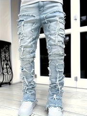 Men'S Casual Stretch Faux Denim with Creative Tassel Decoration, Tailored for a Slim Fit, Embodying Street Style for Hip-Hop And Skate Culture, Men Jean For Men, Black Jean Men, Pant For Men Jean, Men Skinny Jean, White Jean