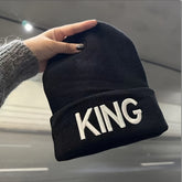 1pcms King & Queen Embroidered Knitted Hat for Men, Fashionable Gift