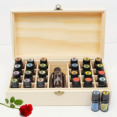 25 Grids Essential Oil Storage Box Case - Wooden Organizer for 24 Bottles of 5ml, 10ml, 15ml, Plus 1 Large Slot for 118ml, 60ml, 1-4 Oz Ounce