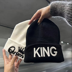 1pcms King & Queen Embroidered Knitted Hat for Men, Fashionable Gift