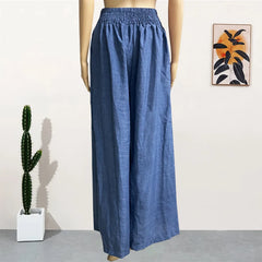 High Waist Solid Color Wide Leg Pants Summer Chic Loose Elegant Metal Flared Pant