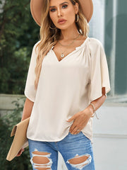 Half Sleeve Thin Fashion Loose Deep V Neck Tops T-shirt