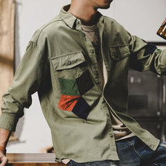 Casual Long-Sleeved Winter Ins Ethnic Style Color Matching Shirt