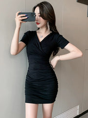 Pleated Sexy Cover Belly Skinny Slimming Night Club Dress