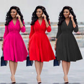 European and American Sexy Fashion Deep V Neck Solid Color Casual Dress Sexy V-neck Party Dresses Women