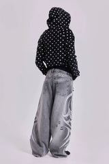 Loose Jeans Women Graffiti Print Baggy Wide Leg Straight Leg Ripped Floor Pants Harajuku Y2k Gothic Unisex Work Denim Pants