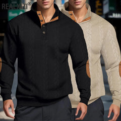 Men’s Knitted Jacquard Sweaters Button Stand-up Collar Warm Pullover Sweaters