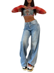 Baggy Jeans Women High Waist Mom Jeans Flare Pants Denim Straight Loose