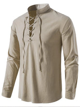 Men's Casual Henley Shirt Stand Collar Long Sleeve with Drawstring Cuffs Casual Henry Collar Shirt