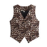 TRAF Women's Vest Fashion Leopard Summer V-Neck Single-breasted Vest Top