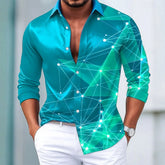 Men's Retro Print Shirt Long Sleeve Lapel Single-Breasted Comfortable Streetwear