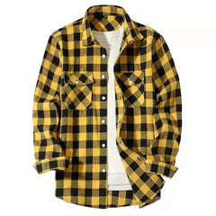Mens Shirts fashion Classic Plaid cardigan Casual Shirt Long Sleeve Chest Two Pockets