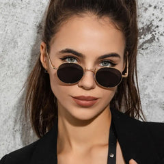 Fashion Retro Black UV400 Protection Shades Sun Glasses Trendy Small Round Sunglasses for Women Men Metal Frame For Travel Beach