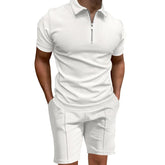 Men's summer suits solid color waffle lapel slim-fit short sleeve t-shirt