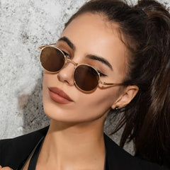 Fashion Retro Black UV400 Protection Shades Sun Glasses Trendy Small Round Sunglasses for Women Men Metal Frame For Travel Beach