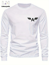 Men's loose casual sports letter A pattern printed round neck long sleeved T-shirt