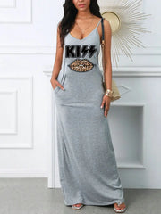 Women's Suspender Printed Dress Pocket T-shirt Style Mini Dresses