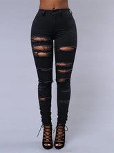 Elastic Trousers Black and White Ripped Jeans Fashion Sexy Skinny Denim Pencil Pants
