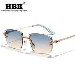 HBK New Luxury Rimless Women's Sunglasses TOP Quality Retro Metal Sun Glasses Ladies Small Square Gradient Shades Men 2022