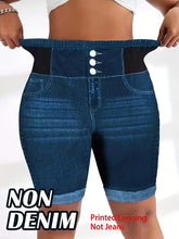 Tummy Control Biker Shorts, Chic 3-Button Faux Denim Cycling Shorts