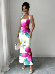 Hip-Hugging Sleeveless Long Skirt with Hanging Neck Design