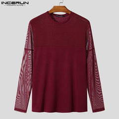 INCERUN New Men Mesh Design T-shirts Party Nightclub Male