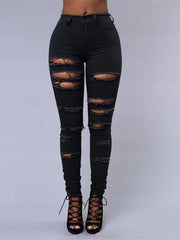 Elastic Trousers Black and White Ripped Jeans Fashion Sexy Skinny Denim Pencil Pants