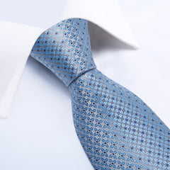 Luxury Blue Plaid Dot Ties For Men Solid Wedding Accessories Neck Tie Handkerchief Cufflinks Set Gravatas Mens Gift DiBanGu