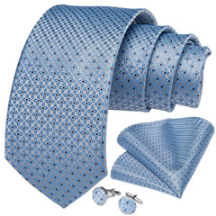 Luxury Blue Plaid Dot Ties For Men Solid Wedding Accessories Neck Tie Handkerchief Cufflinks Set Gravatas Mens Gift DiBanGu