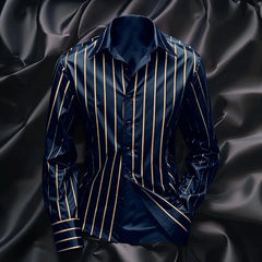 Men's Striped Shirt Fashionable Casual Long Sleeved Lapel Button Soft And Comfortable