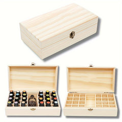 25 Grids Essential Oil Storage Box Case - Wooden Organizer for 24 Bottles of 5ml, 10ml, 15ml, Plus 1 Large Slot for 118ml, 60ml, 1-4 Oz Ounce