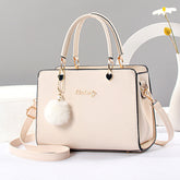 Solid Color Faux Leather Shoulder Bag - Detachable Strap, Zip Closure, Multi-Layer Crossbody Design, Polyester Lining, Fade-Resistant, Pom-Pom Pendant - The Perfect Holiday Gift for Valentine'S Day, Mother'S Day