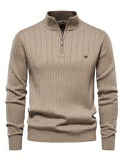 Men's Casual Cotton Warm Slightly Stretch Half Zipper Stand Collar Pullover Sweater For Men Fall Winter