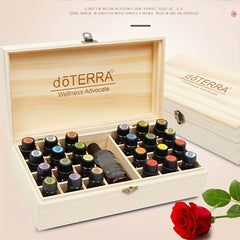 25 Grids Essential Oil Storage Box Case - Wooden Organizer for 24 Bottles of 5ml, 10ml, 15ml, Plus 1 Large Slot for 118ml, 60ml, 1-4 Oz Ounce