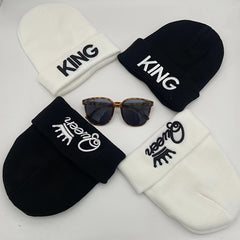 1pcms King & Queen Embroidered Knitted Hat for Men, Fashionable Gift