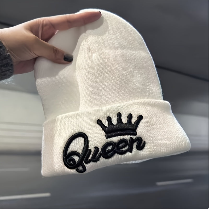 1pcms King & Queen Embroidered Knitted Hat for Men, Fashionable Gift