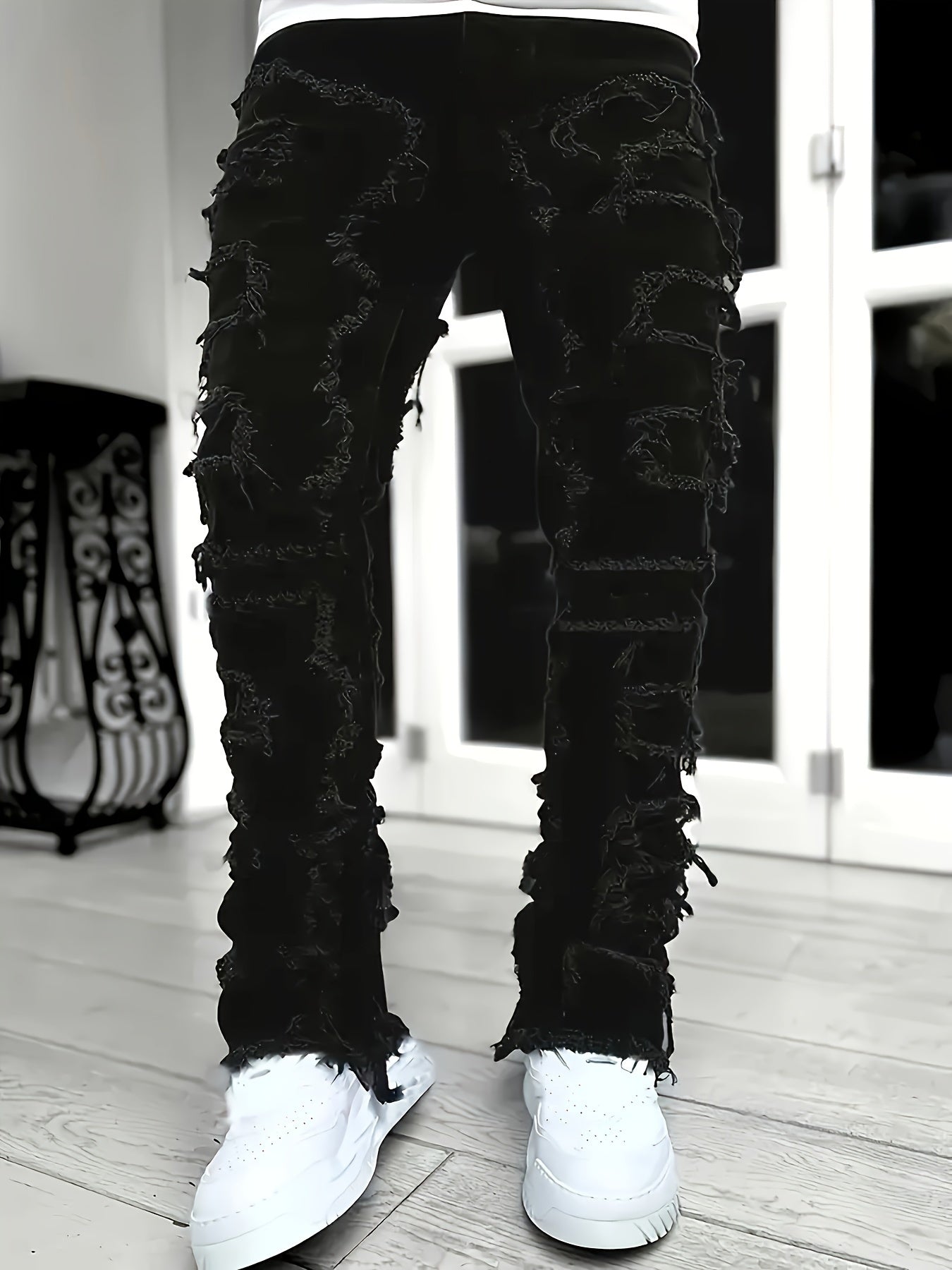 Men'S Casual Stretch Faux Denim with Creative Tassel Decoration, Tailored for a Slim Fit, Embodying Street Style for Hip-Hop And Skate Culture, Men Jean For Men, Black Jean Men, Pant For Men Jean, Men Skinny Jean, White Jean