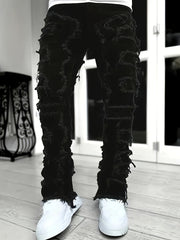 Men'S Casual Stretch Faux Denim with Creative Tassel Decoration, Tailored for a Slim Fit, Embodying Street Style for Hip-Hop And Skate Culture, Men Jean For Men, Black Jean Men, Pant For Men Jean, Men Skinny Jean, White Jean