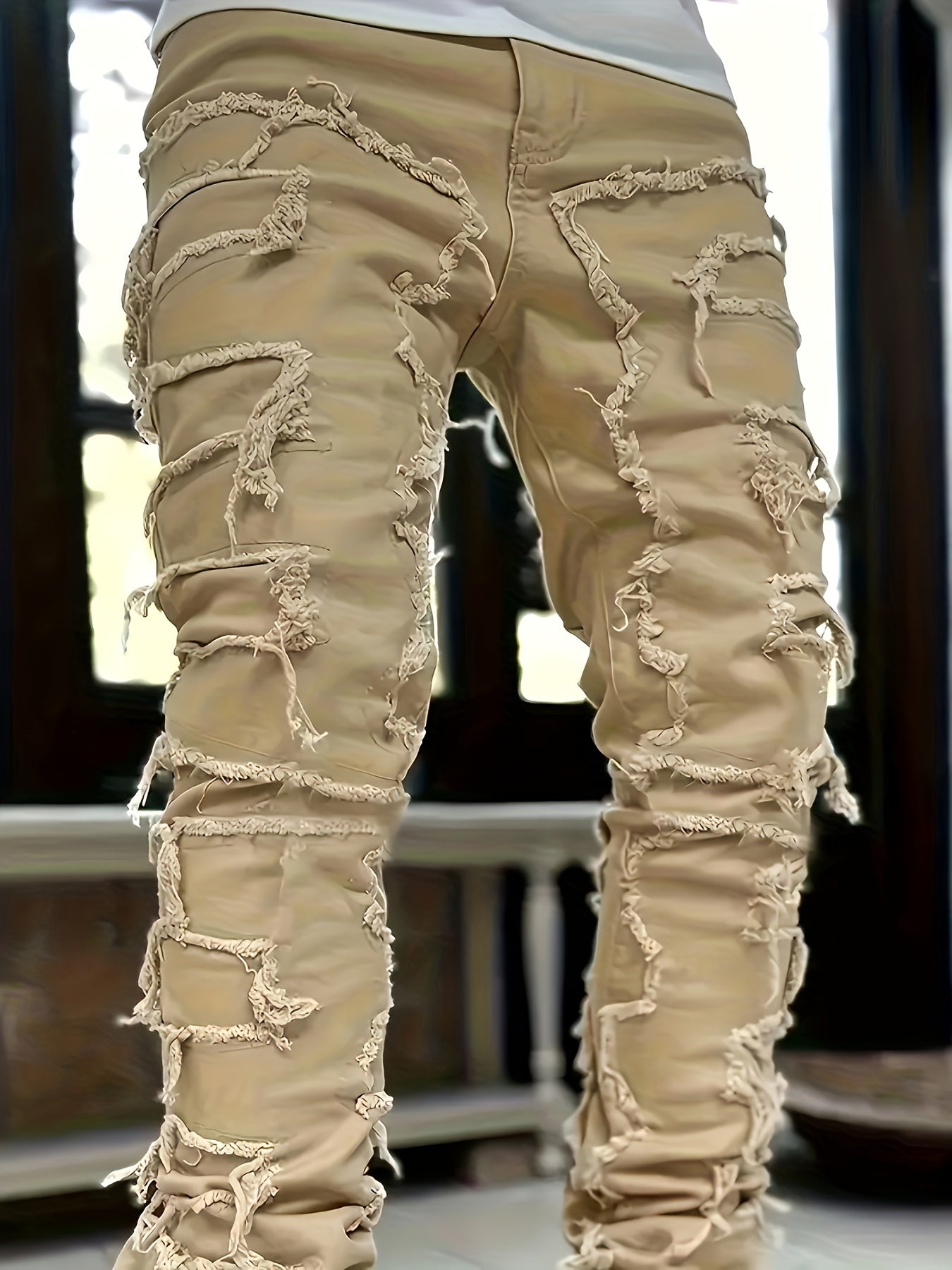 Men'S Casual Stretch Faux Denim with Creative Tassel Decoration, Tailored for a Slim Fit, Embodying Street Style for Hip-Hop And Skate Culture, Men Jean For Men, Black Jean Men, Pant For Men Jean, Men Skinny Jean, White Jean
