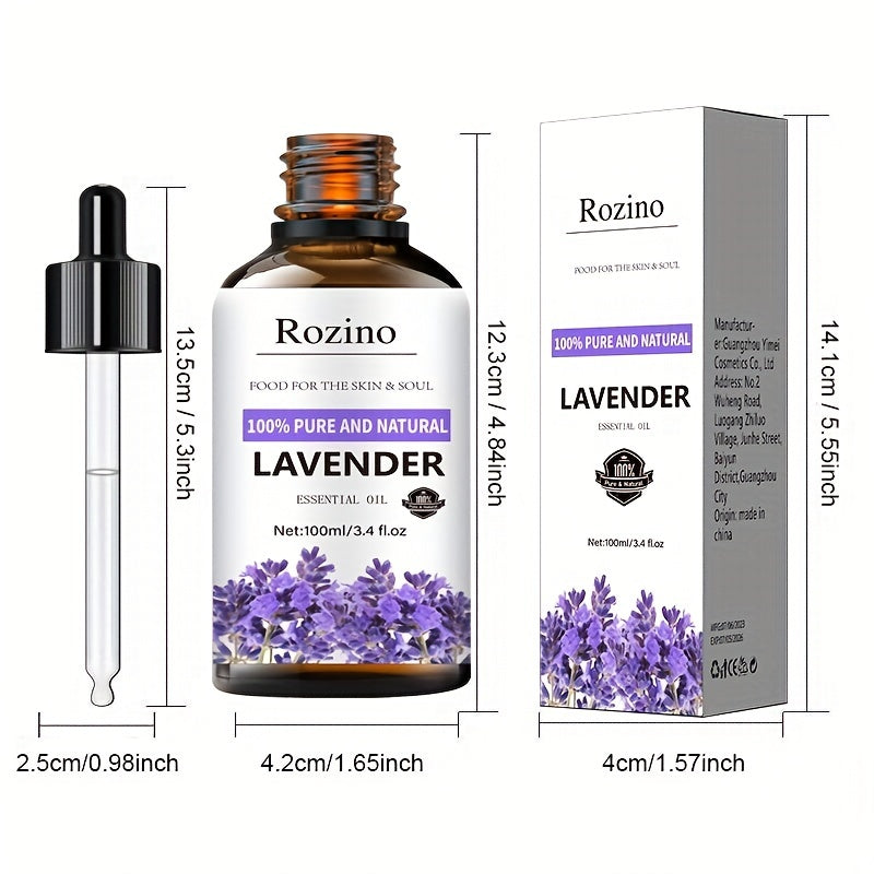 3.38oz Lavender Essential Oil, for Massage, Light Beige Care, Scraping, Shower, Diffuser Relaxing Essential Oil, Face, Body, Nails, Hair, Eyelash Care