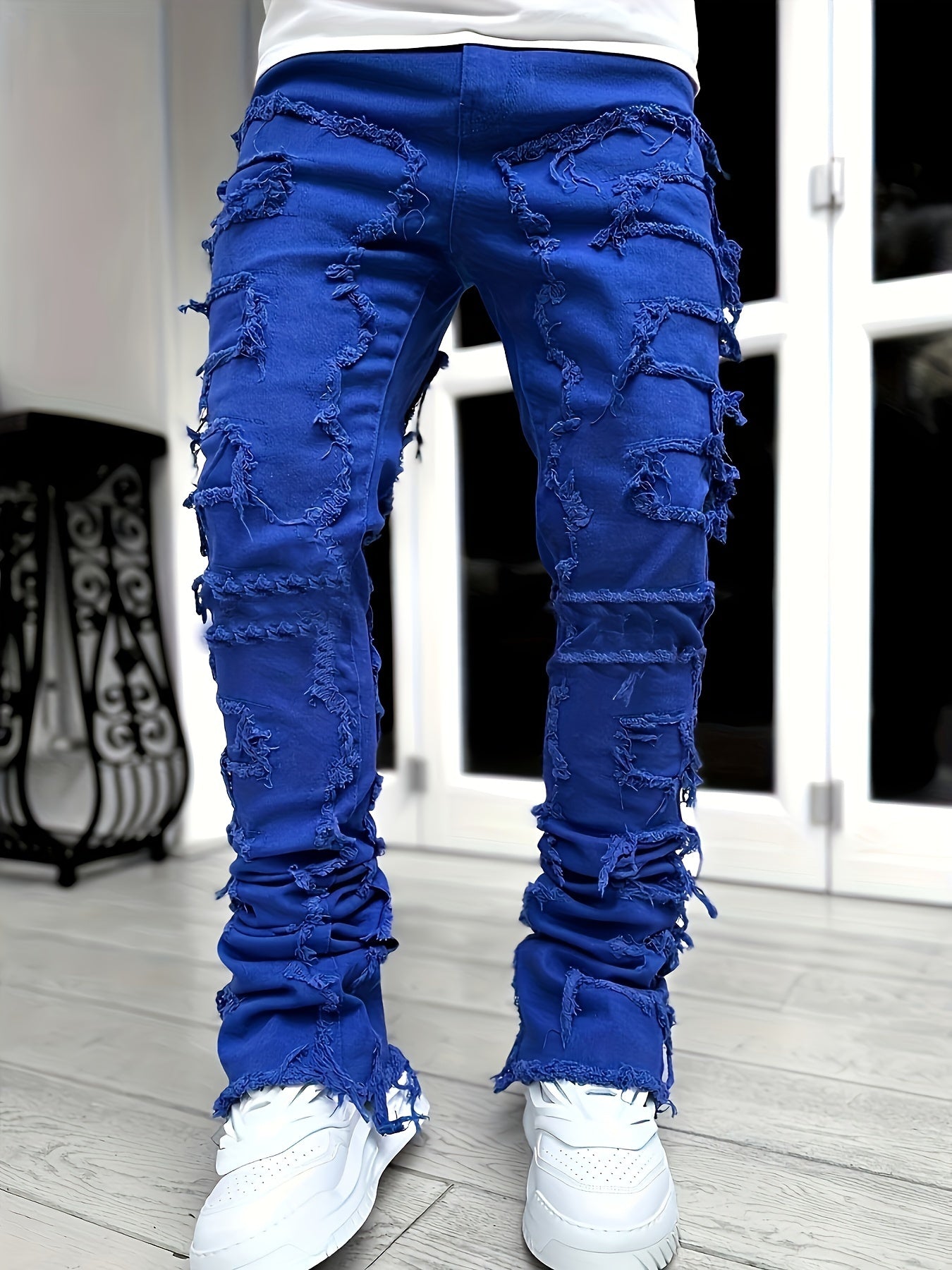 Men'S Casual Stretch Faux Denim with Creative Tassel Decoration, Tailored for a Slim Fit, Embodying Street Style for Hip-Hop And Skate Culture, Men Jean For Men, Black Jean Men, Pant For Men Jean, Men Skinny Jean, White Jean