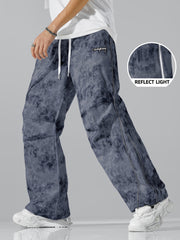 All-Season Digital Print Fashionable Loose Straight-Leg Cargo Pants, Dirty Pants, Sports Pants, Umbrella Pants, Motorcycle Casual Pants, Breathable, Wrinkle-Resistant, Smooth Texture, Reflective Strap Design, Elastic Drawstri