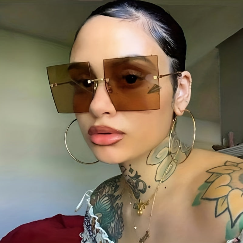 Oversized Gradient Sun Shades - Frameless Design, Trendy Gradient Lenses, Stylish Unisex Glasses - Perfect for Summer Outings, Beach Party Essential for Women and Men