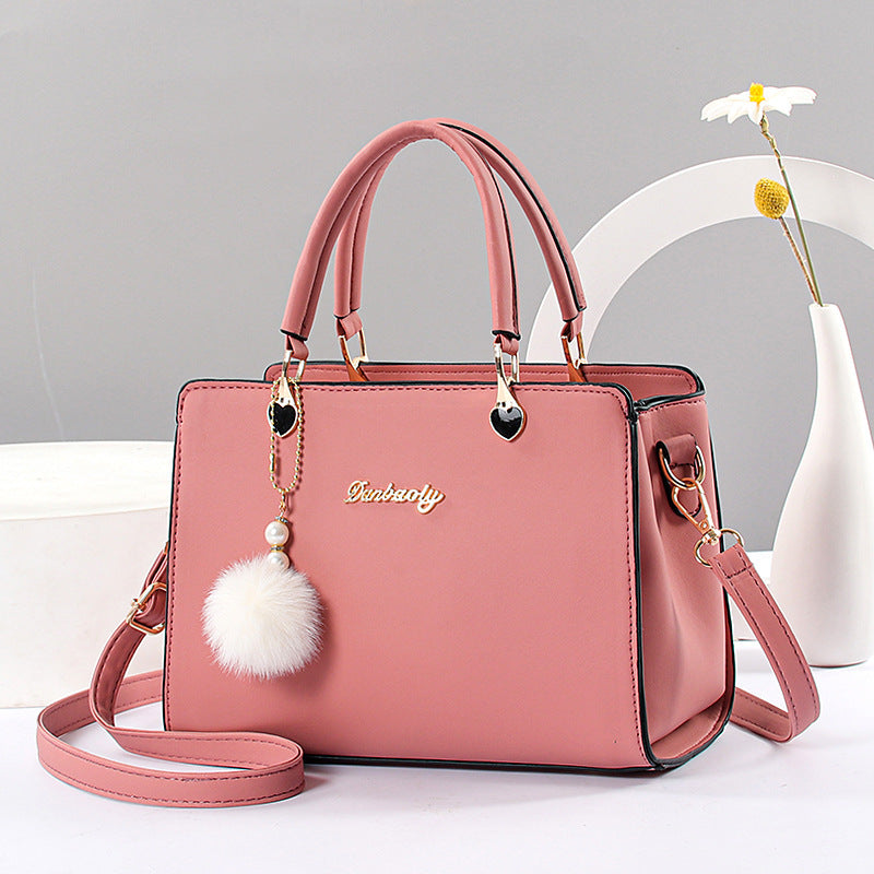 Solid Color Faux Leather Shoulder Bag - Detachable Strap, Zip Closure, Multi-Layer Crossbody Design, Polyester Lining, Fade-Resistant, Pom-Pom Pendant - The Perfect Holiday Gift for Valentine'S Day, Mother'S Day