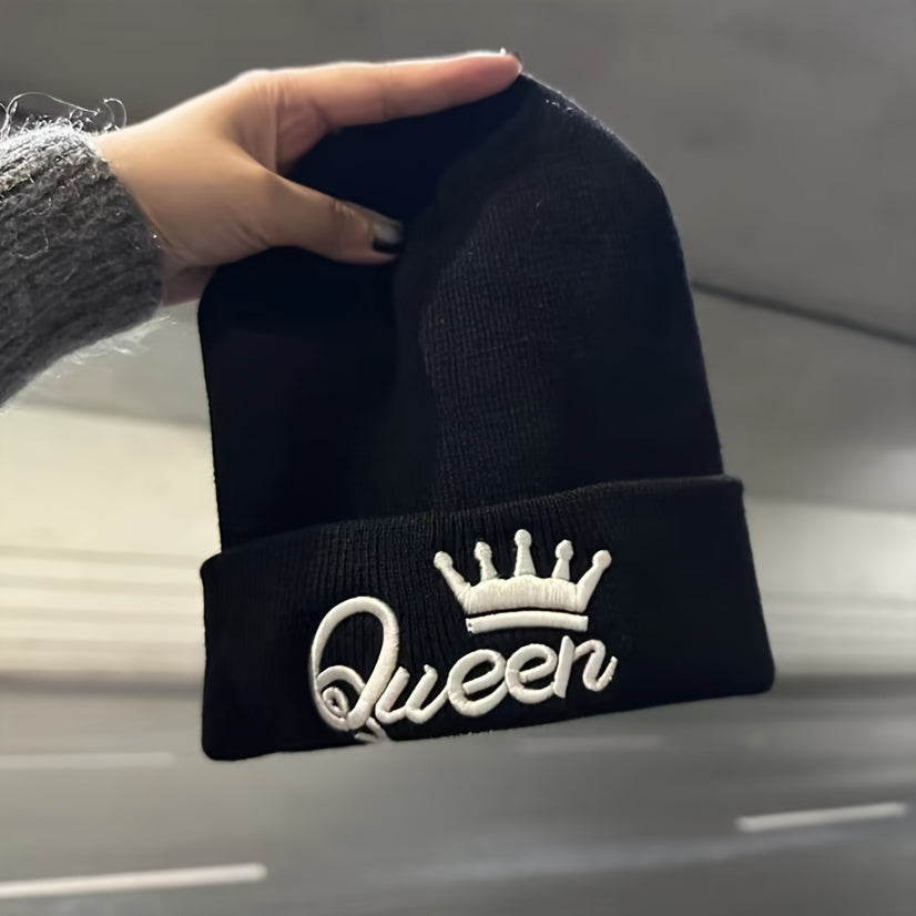 1pcms King & Queen Embroidered Knitted Hat for Men, Fashionable Gift