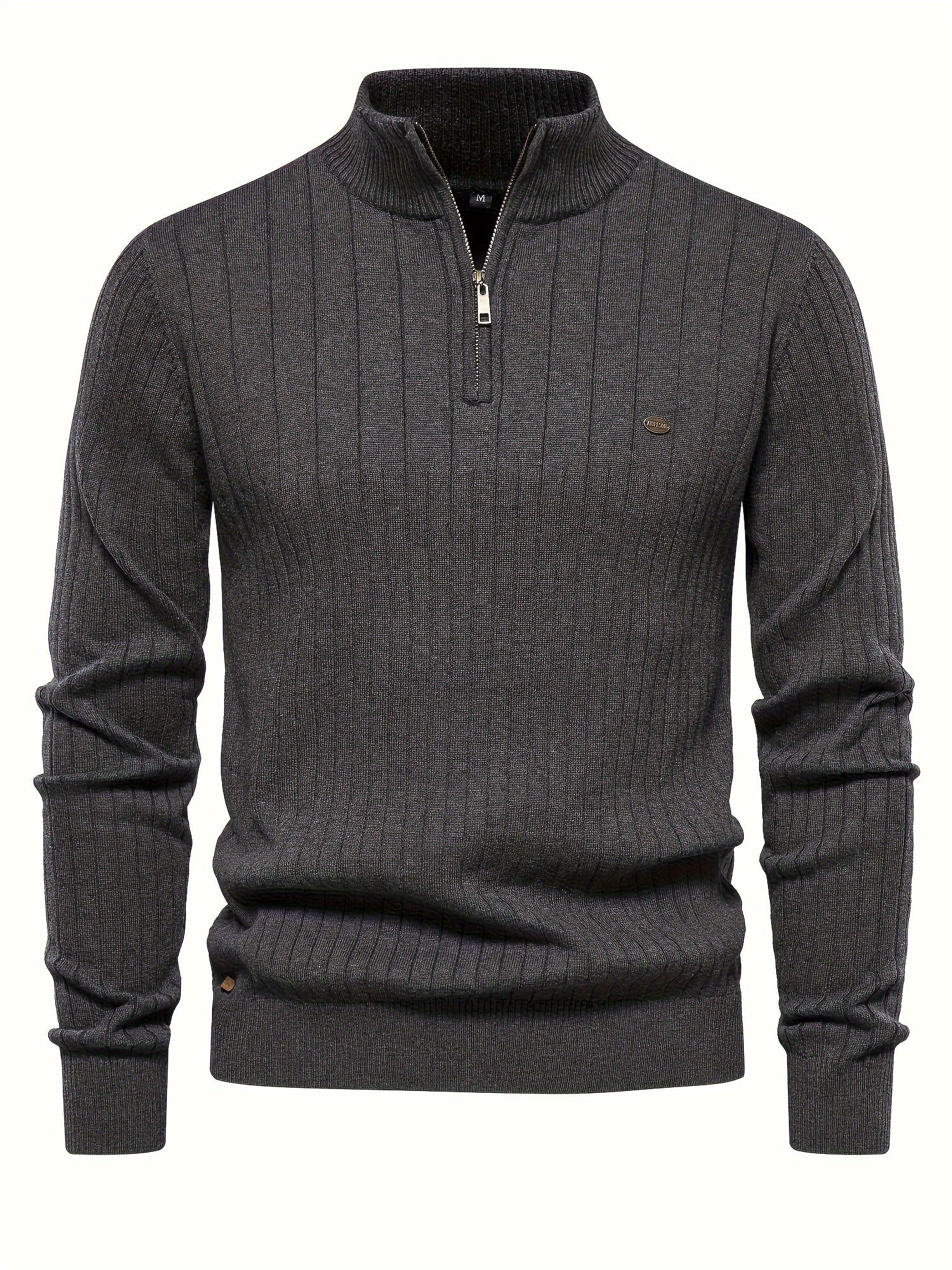 Men's Casual Cotton Warm Slightly Stretch Half Zipper Stand Collar Pullover Sweater For Men Fall Winter